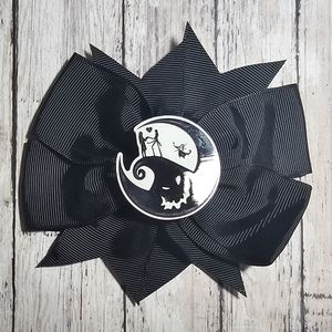 Black Grosgrain Ribbon Hair Bow Clip with Nightmare Before Christmas center piec